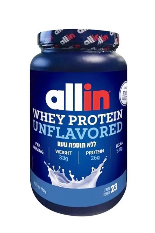 אבקת חלבון כשרה אולאין מי גבינה ללא טעם 759 גרם | ALLIN WHEY