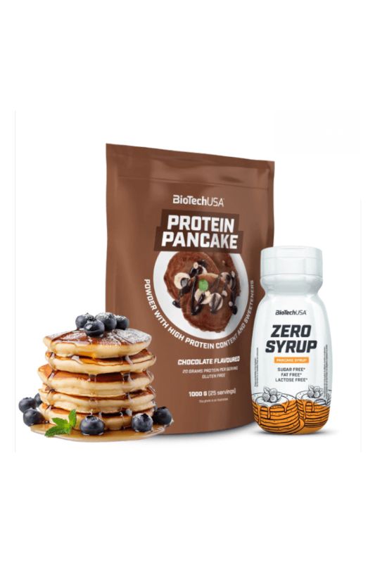 באנדל פנקייק מושלם : אבקת חלבון להכנת פנקייקים 25 מנות  + סירופ  זירו 320 מ"ל